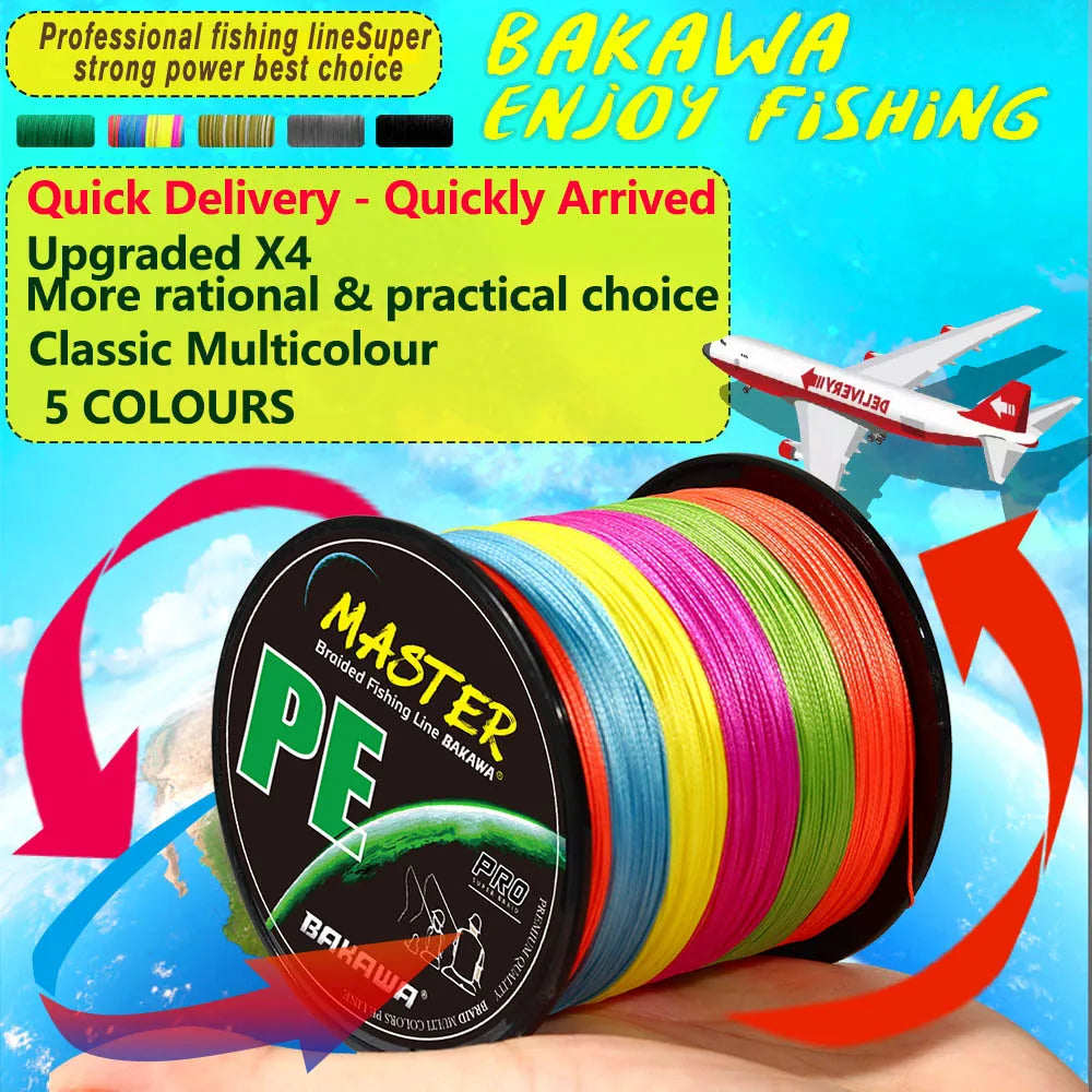 BAKAWA 4 Strands Fishing Line 500m 546yds Multicolour Braided PE Fishing Strong Fishing wire Multifilament Durable Fishing Line