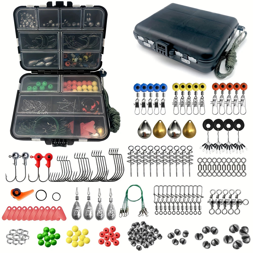 Complete Fishing Tackle Kit with Hooks Bait and Sinkers