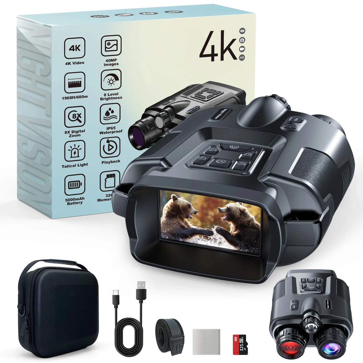 DIYIMIN 4K Night Vision Binoculars Rechargeable Infrared 8x Zoom