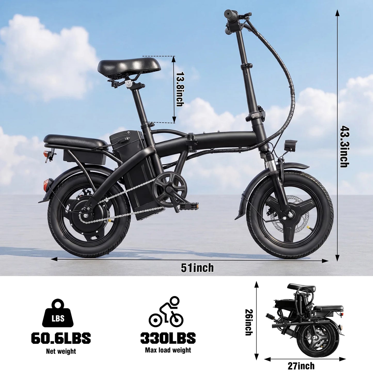 Terrosor Foldable Electric Bike for Adults 500W 48V Battery