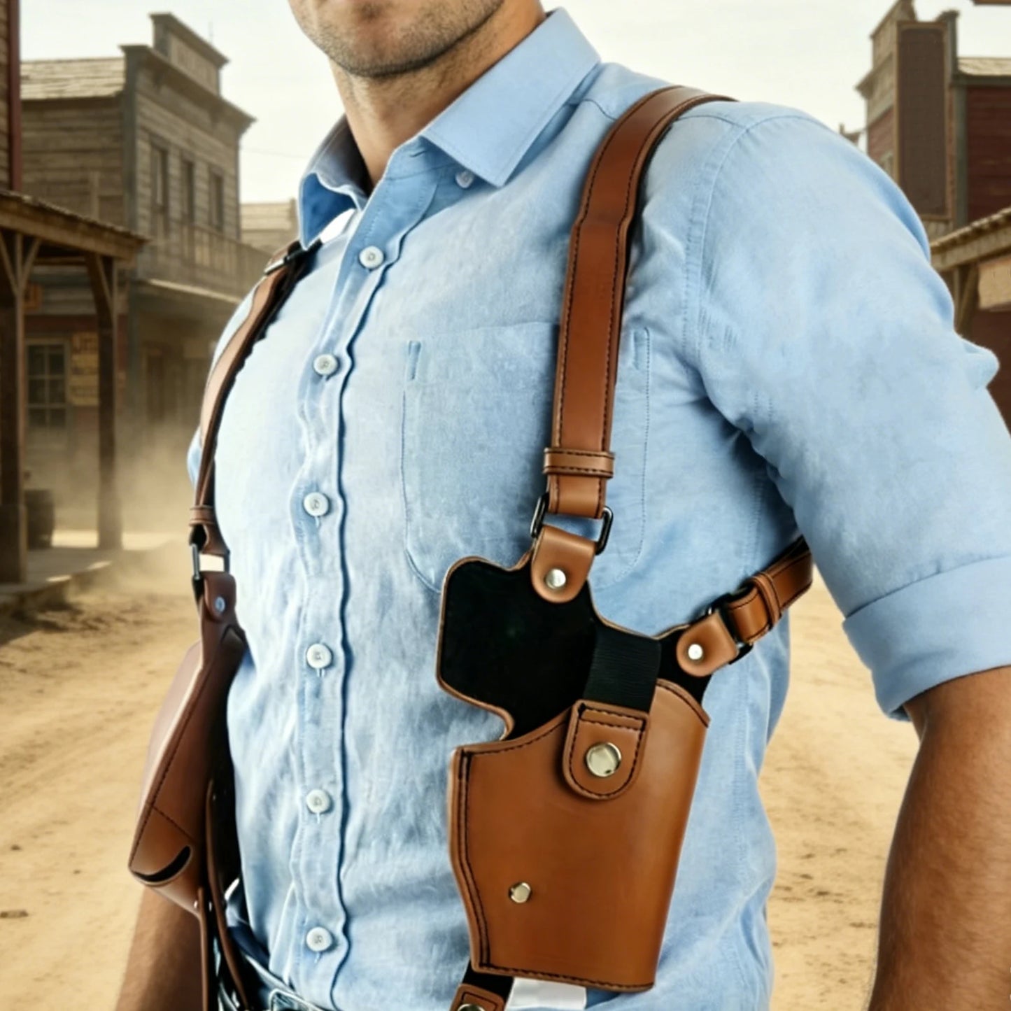 Leather Stealth Pistol Holster with Double Magazine Pouch Adjustable Vertical Concealed Holster Fit 1911 92 92G Most Kinds of Pistols (Brown)