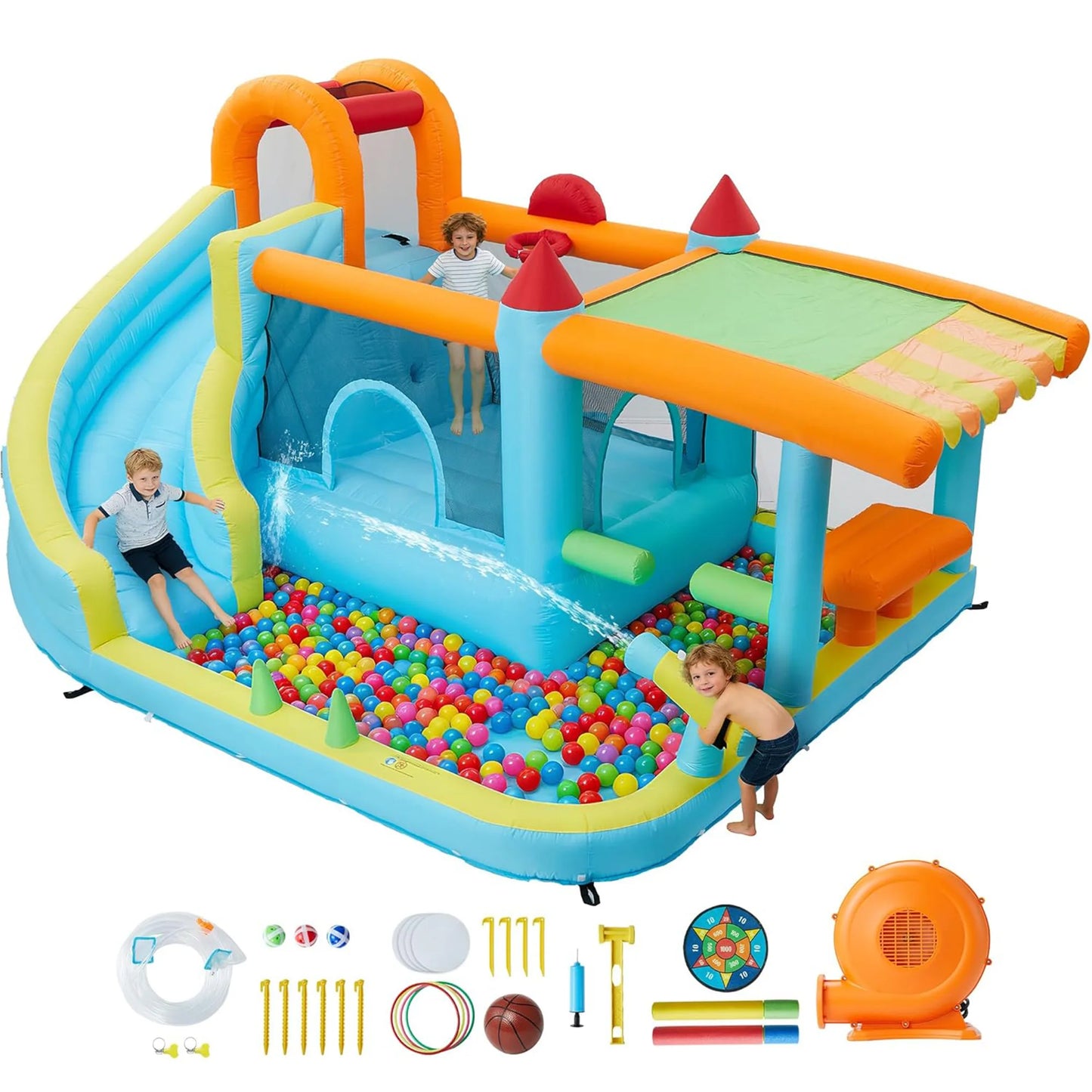 HiMISS 12-In-1 Inflatable Water Bounce House With Slide For Backyard