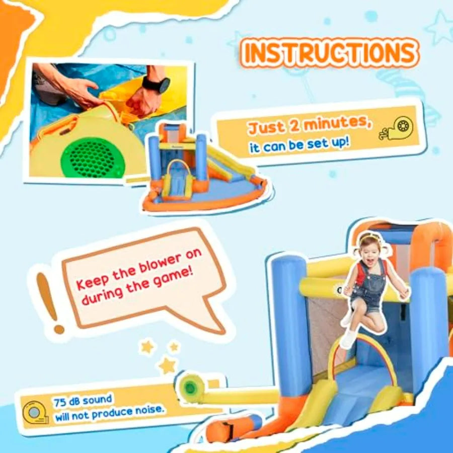 Outdoor Inflatable Water Slide 5-In-1 Bouncy Castle With Pool