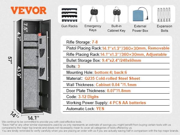 SucceBuy Digital Keypad Rifle Gun Safe with Removable Storage Shelf