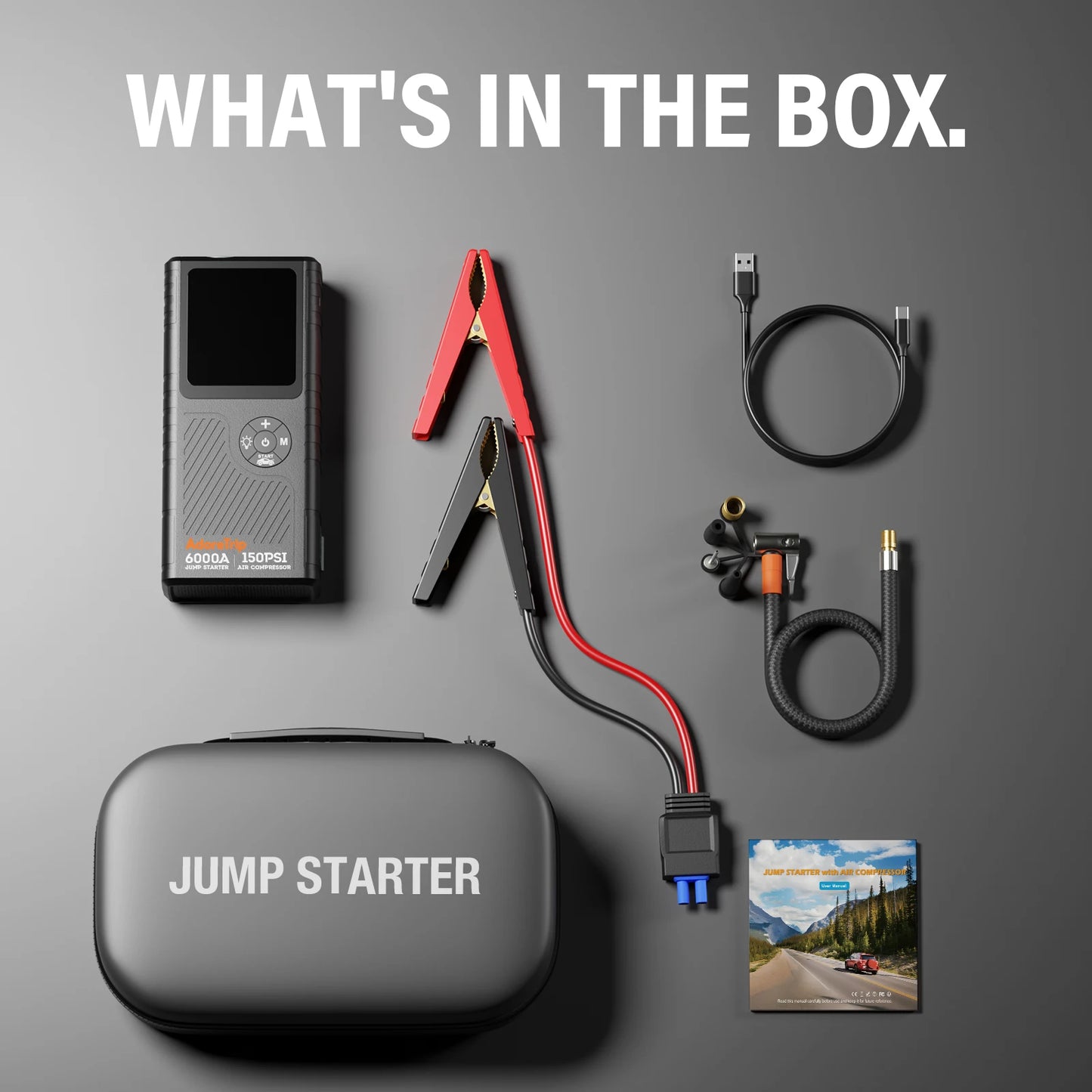 AdoreTrip 6000A Car Jump Starter With Air Compressor 150 PSI
