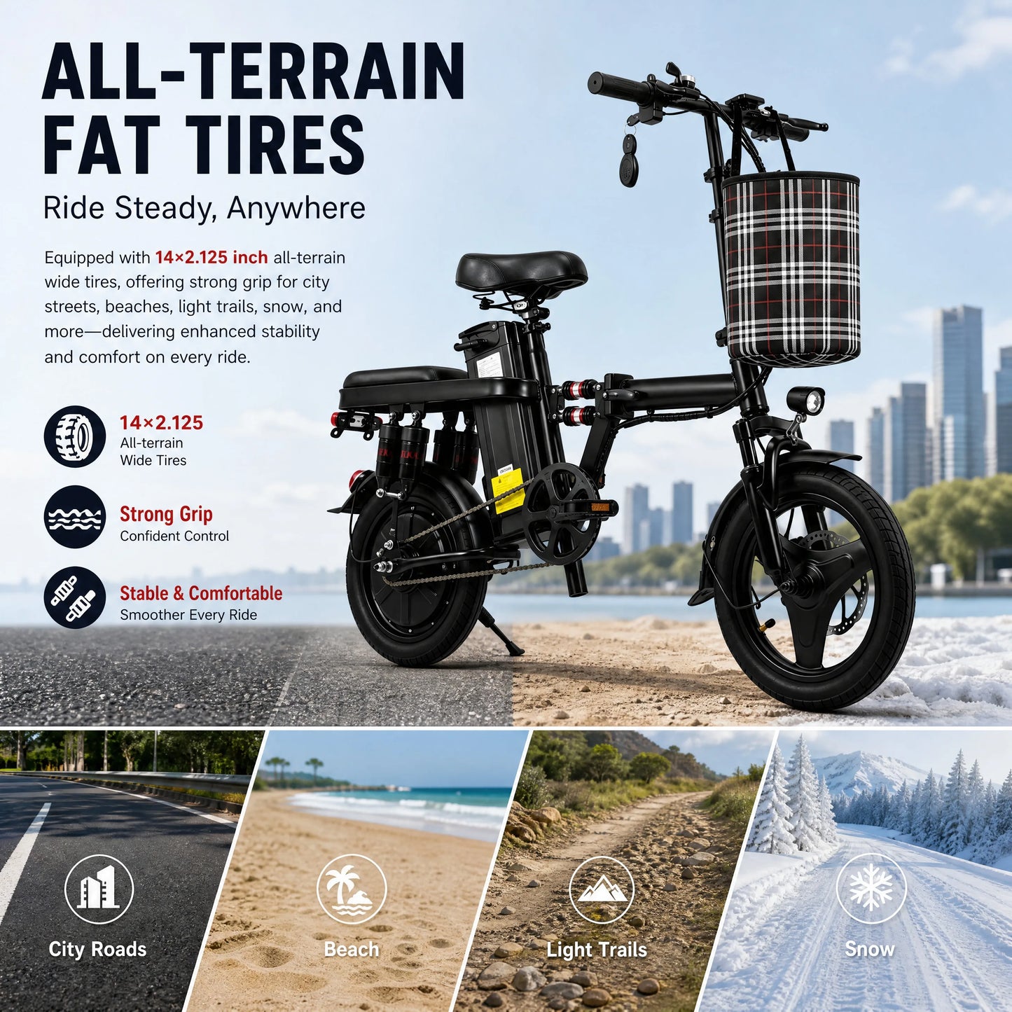 Portable Folding Electric Bike 350W 36V Lithium Battery Urban Commuter