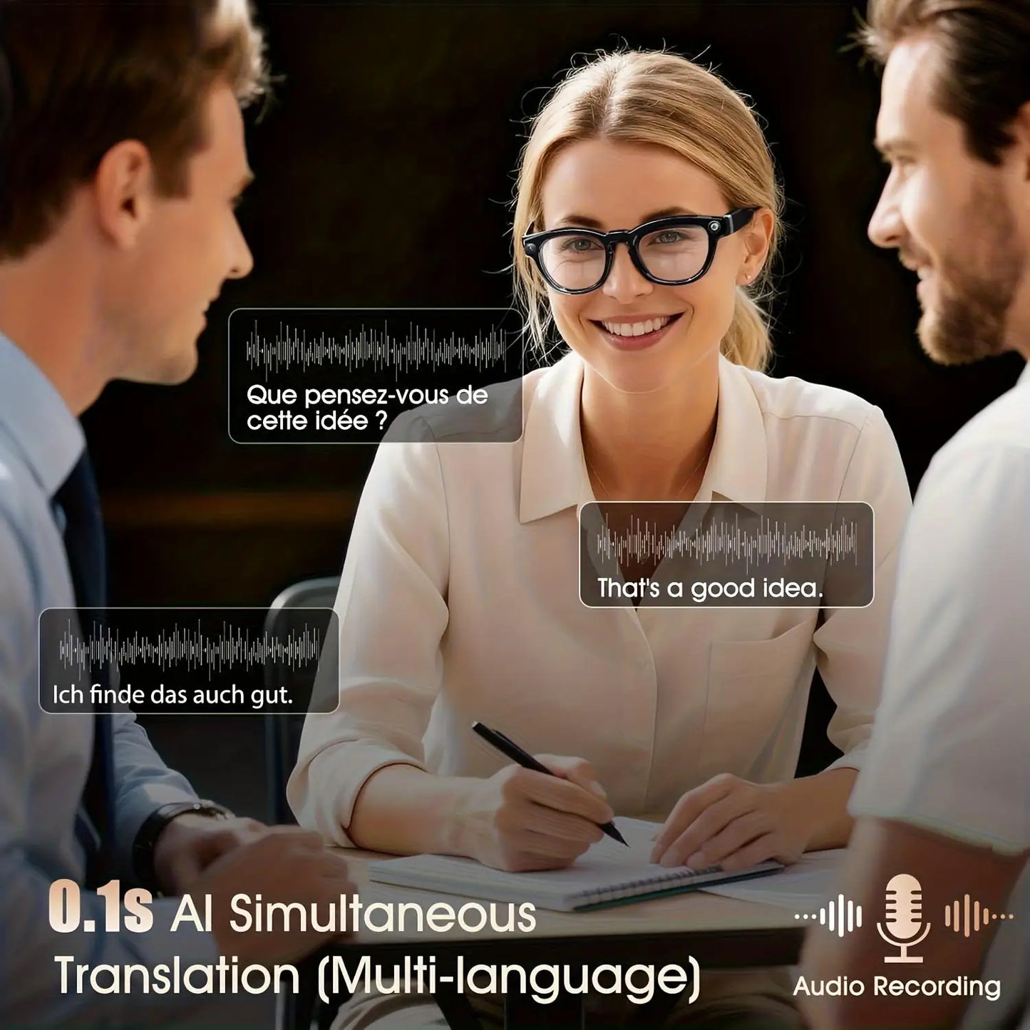 Smart Glasses With Real Time Translation AI Assistant And 8MP Camera 1080P Video