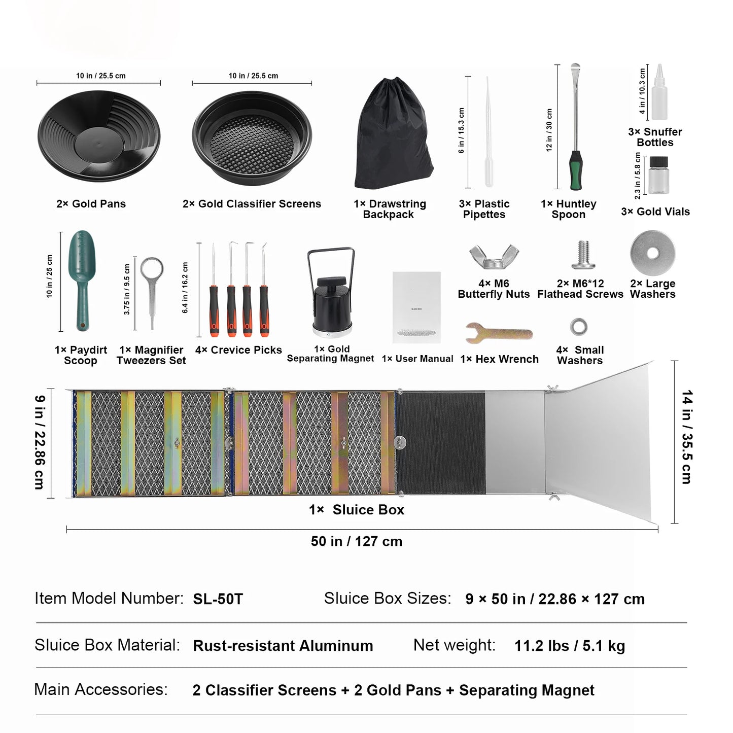 SucceBuy Gold Panning Kit With Sluice Box And Prospecting Accessories