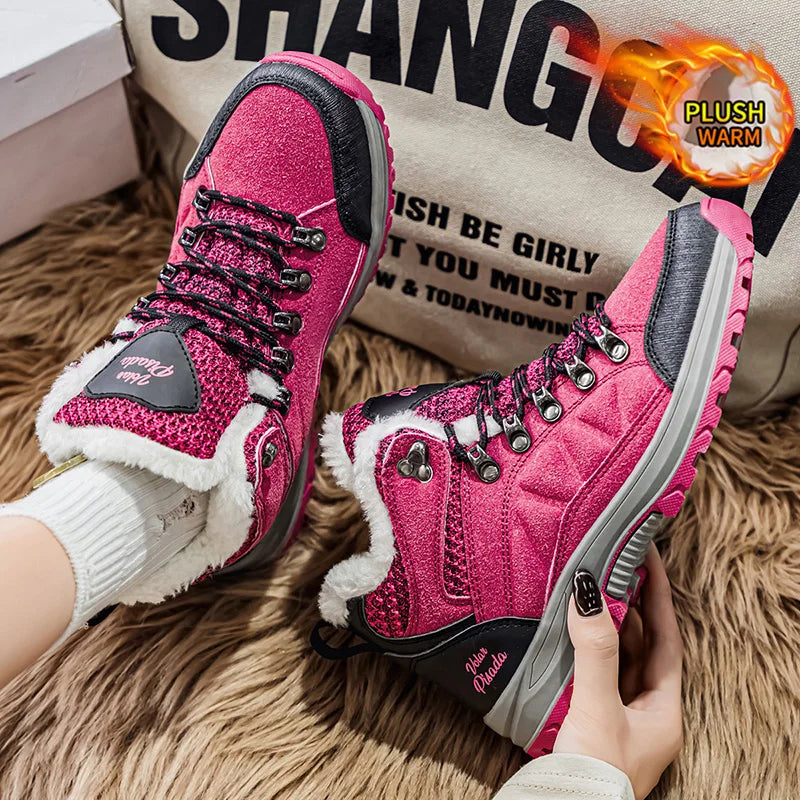 Winter Plush Fleece Lined Waterproof Snow Boots For Women Lace Up Non Slip