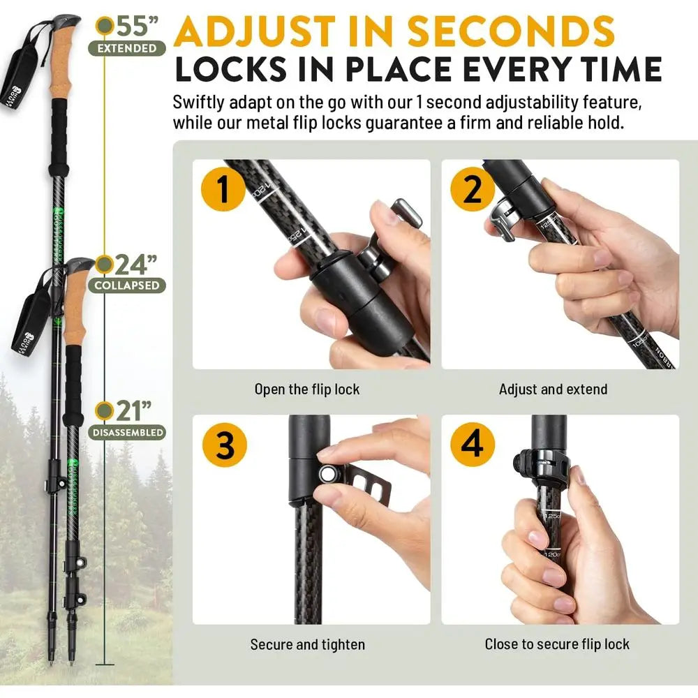 Ultra Strong Collapsible Trekking Poles Carbon Fiber With Cork Grips