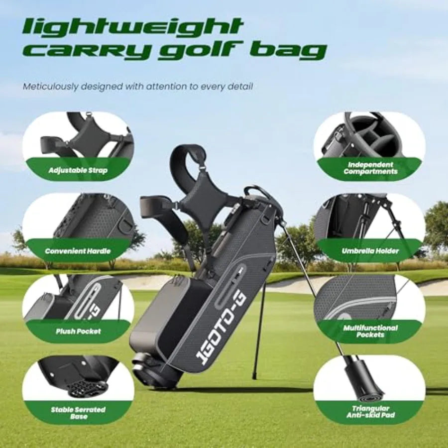 Golf clubs set for men and women: stainless steel, black/silver, complete 9-piece set with stand bag, rain hood, driver, hybrid