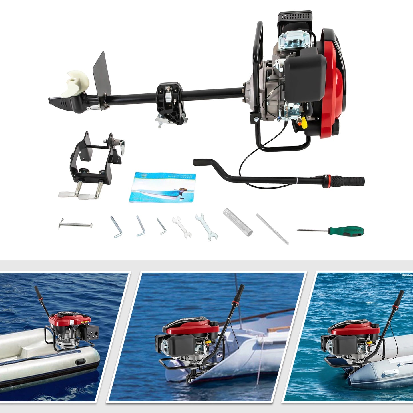 4 Stroke 8HP 196CC Outboard Motors Boat Engine Boat Motor, Air Cooling System, TCI Ignition System, Hand-Pull Recoil Start