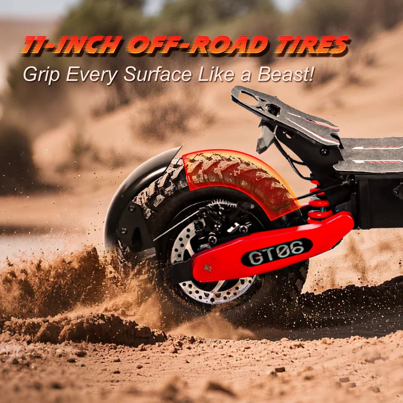 Red GT06 supplier graphic illustrating 11-inch off-road tires