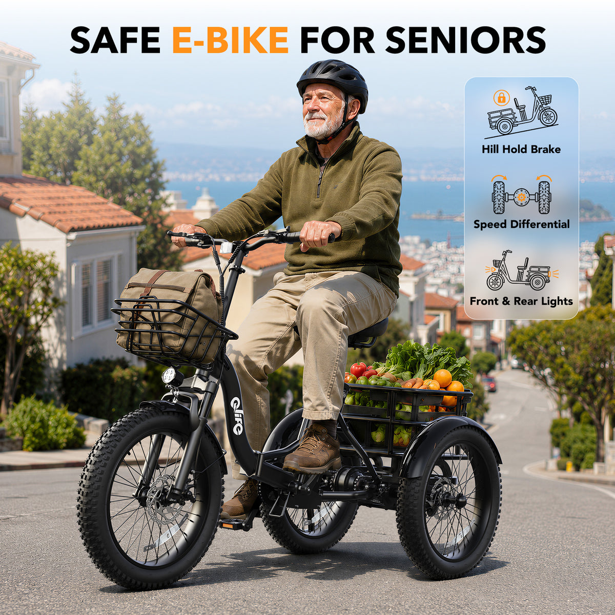 Qlife TRIKER PLUS EB11 Fat Tire Electric Tricycle with Baskets