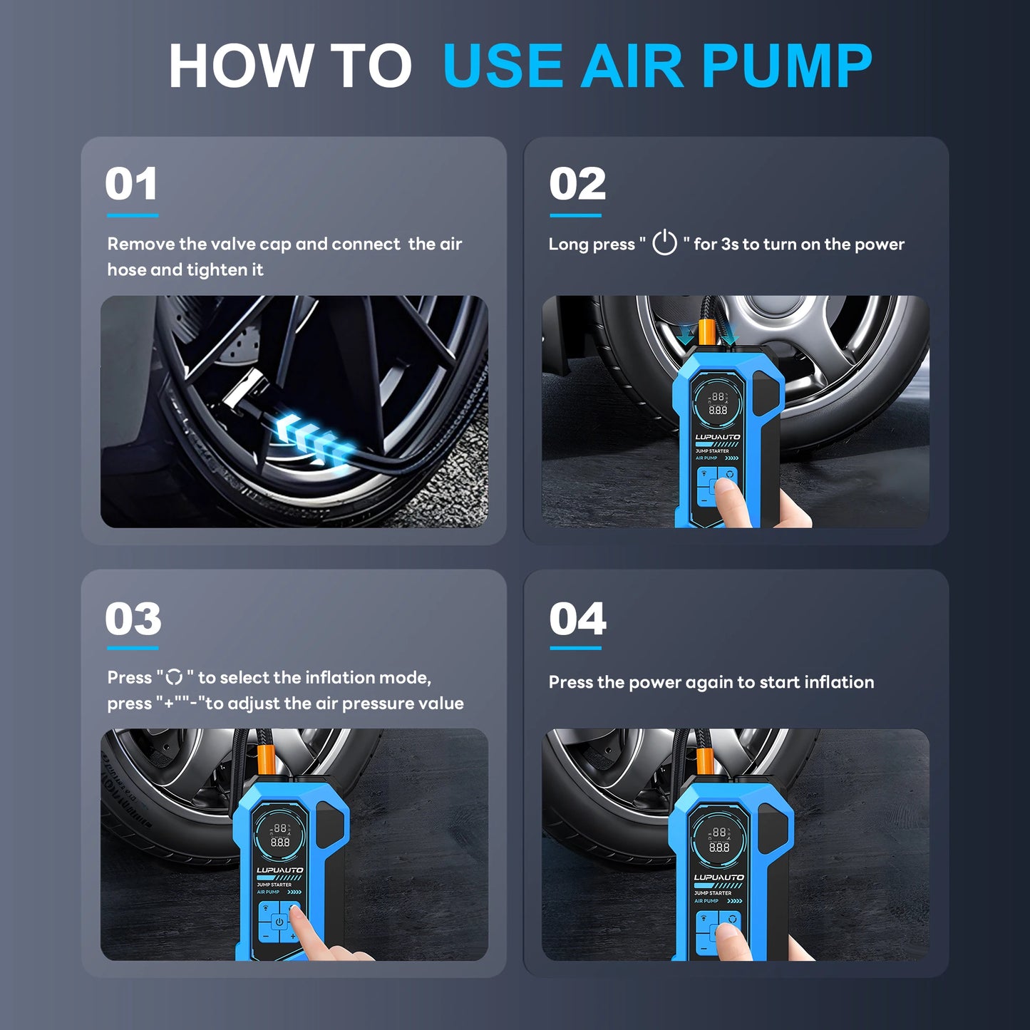 8000A Car Jump Starter With Air Compressor 160 PSI Portable Battery Booster