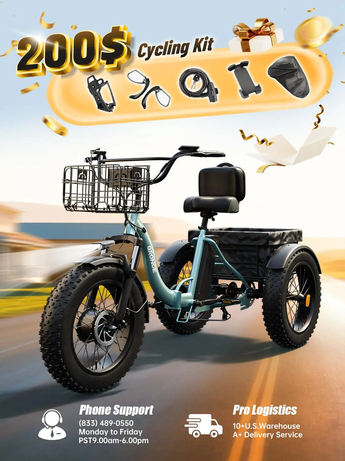 QRONGE Lava Electric Tricycle For Adults 960W 50 Mile Range