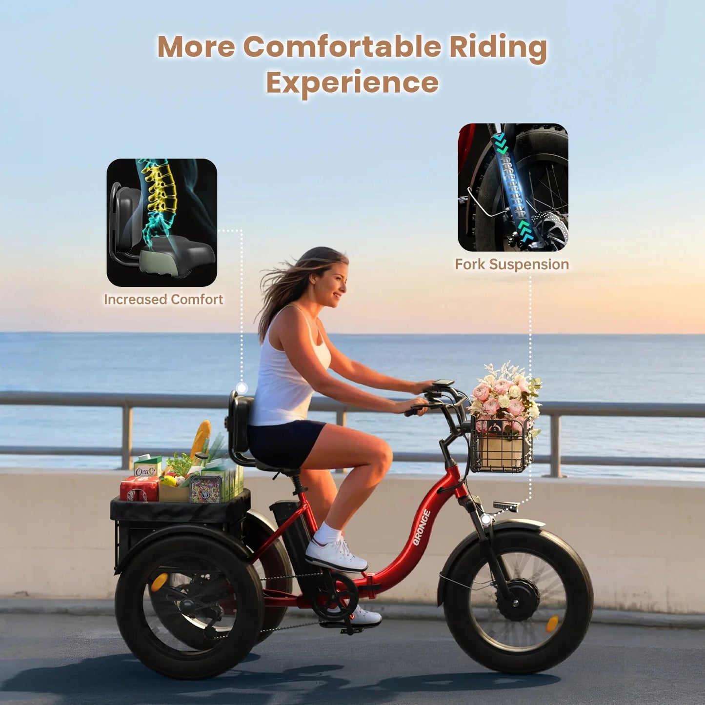 QRONGE 960W Peak Electric Bike For Adults 36V 13.5Ah