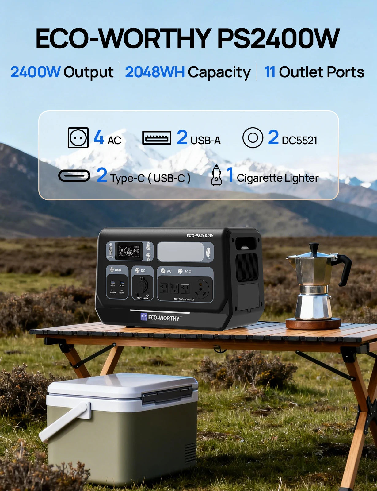 ECO－WORTHY PS2400W Power Station 2048Wh LiFePO4 Solar Generator