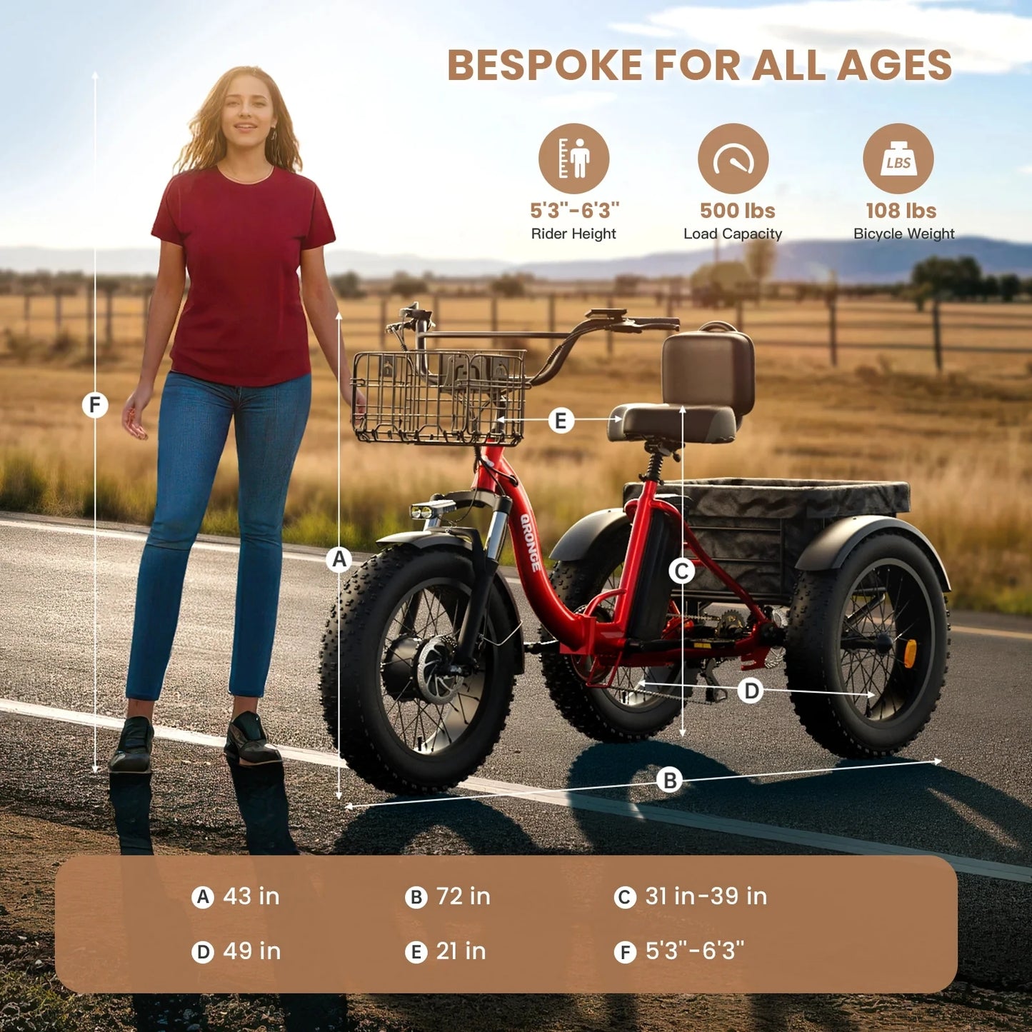 QRONGE 960W Peak Electric Bike For Adults 36V 13.5Ah