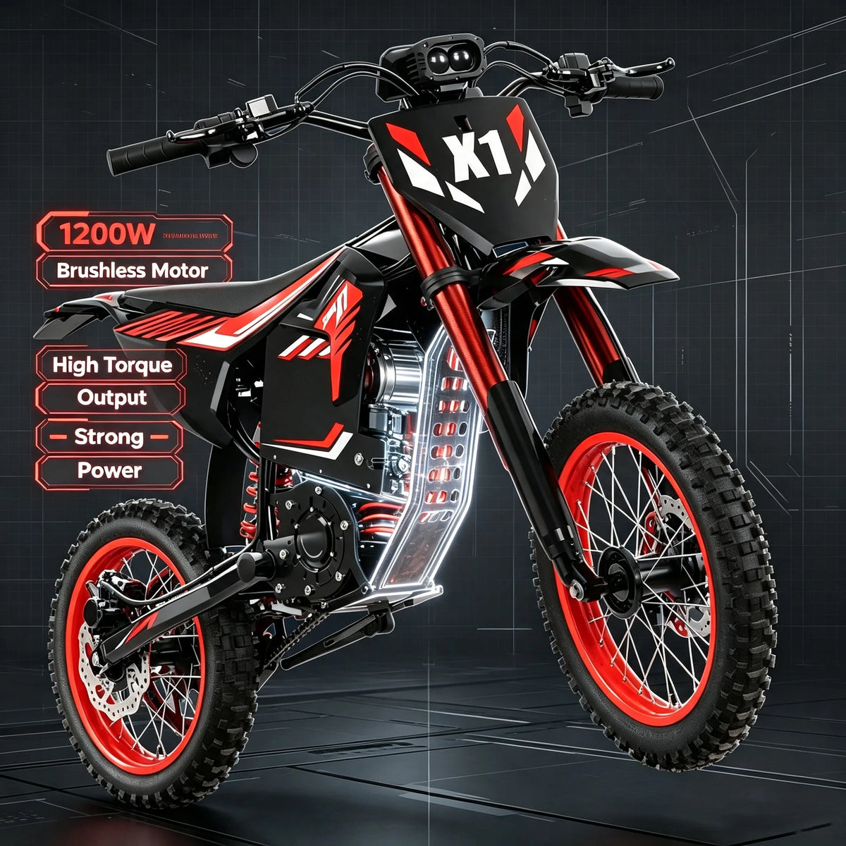 Tolife 1200W Electric Dirt Bike 48V Off Road Motorcycle