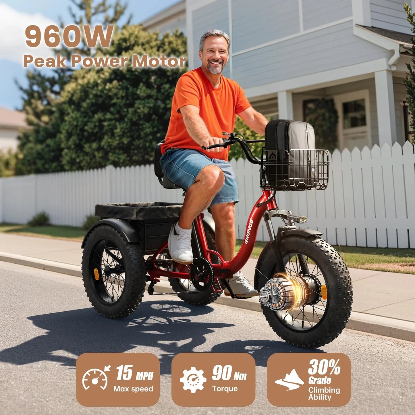 QRONGE 960W Peak Electric Bike For Adults 36V 13.5Ah