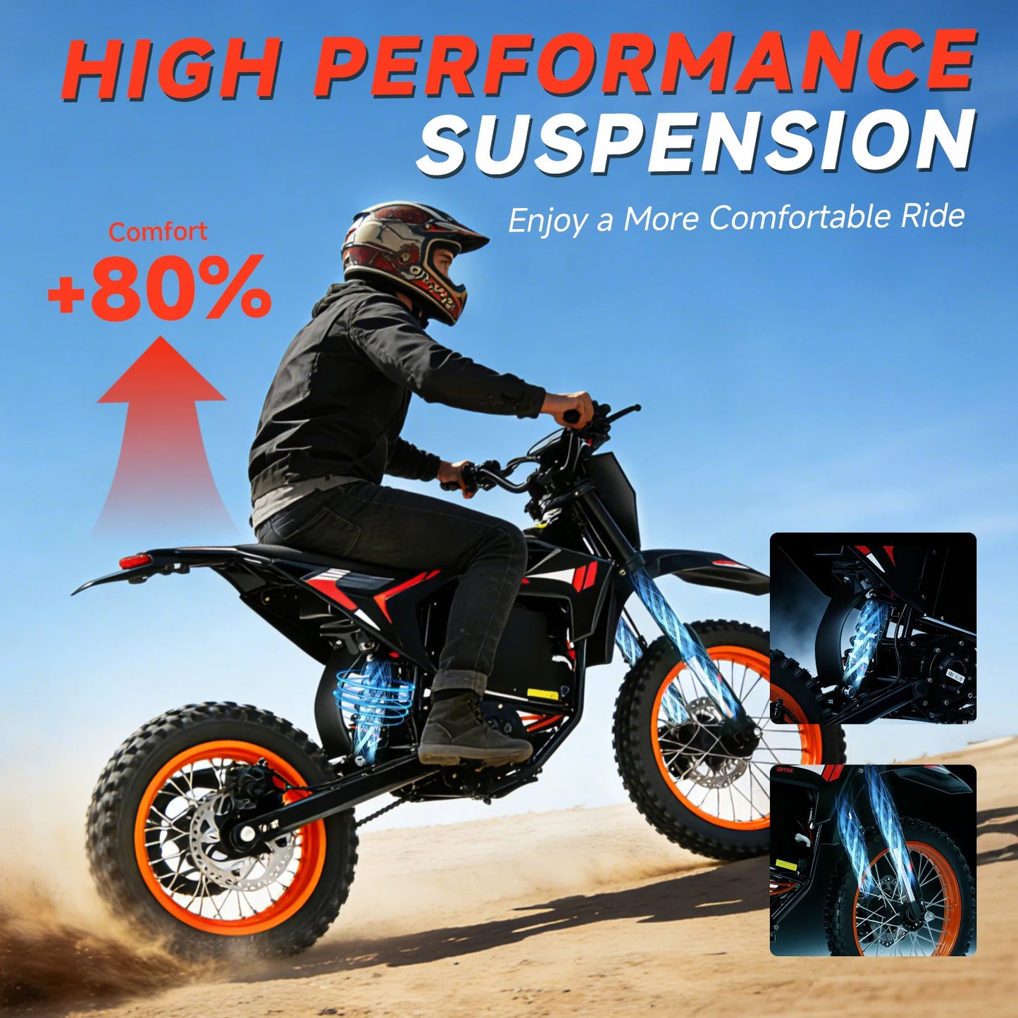Electric Dirt Bike 4500W Peak 60V 28.8Ah Battery 50 MPH
