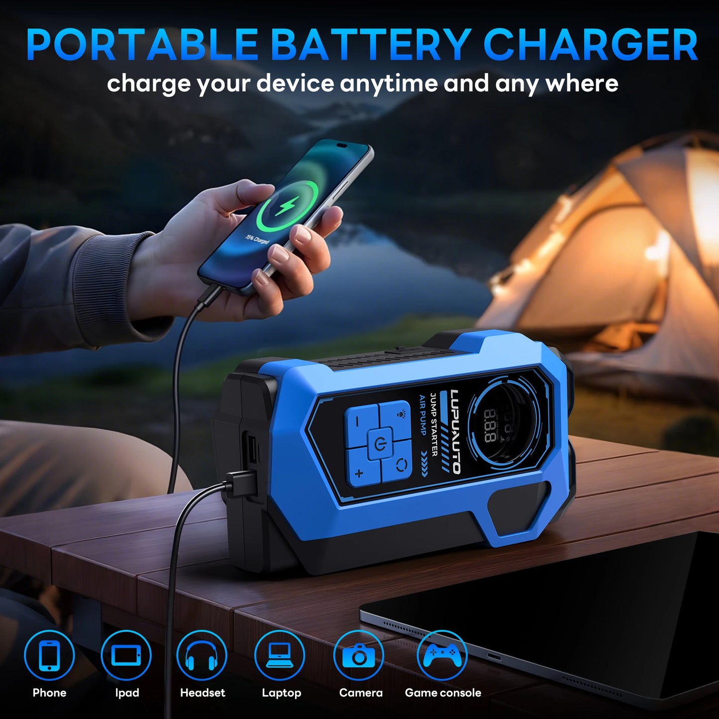 8000A Car Jump Starter With Air Compressor 160 PSI Portable Battery Booster