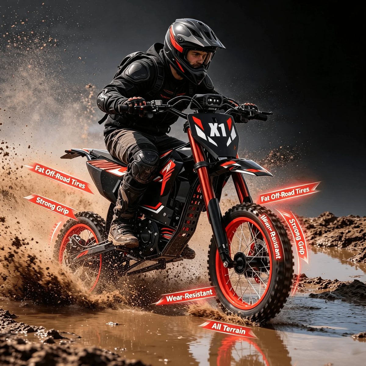 Tolife 1200W Electric Dirt Bike 48V Off Road Motorcycle