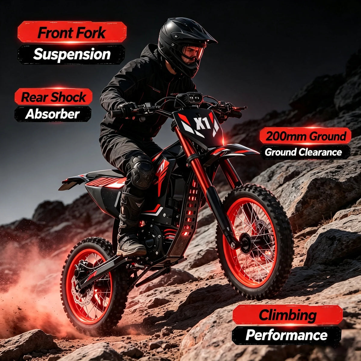 Tolife 1200W Electric Dirt Bike 48V Off Road Motorcycle