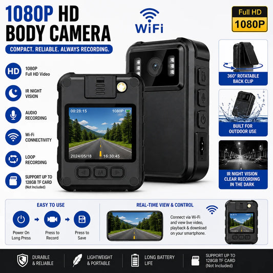 1080P HD WiFi Body Camera IR Low-Light Imaging Loop Recording