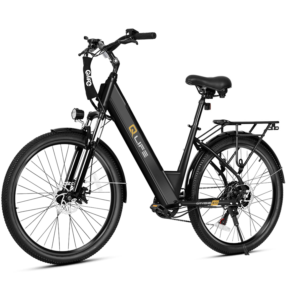 Black Qlife CITYONE 2.0 step-through electric bike, supplier photo