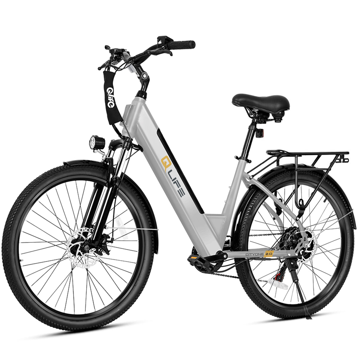 Gray Qlife CITYONE 2.0 step-through electric bike, supplier photo