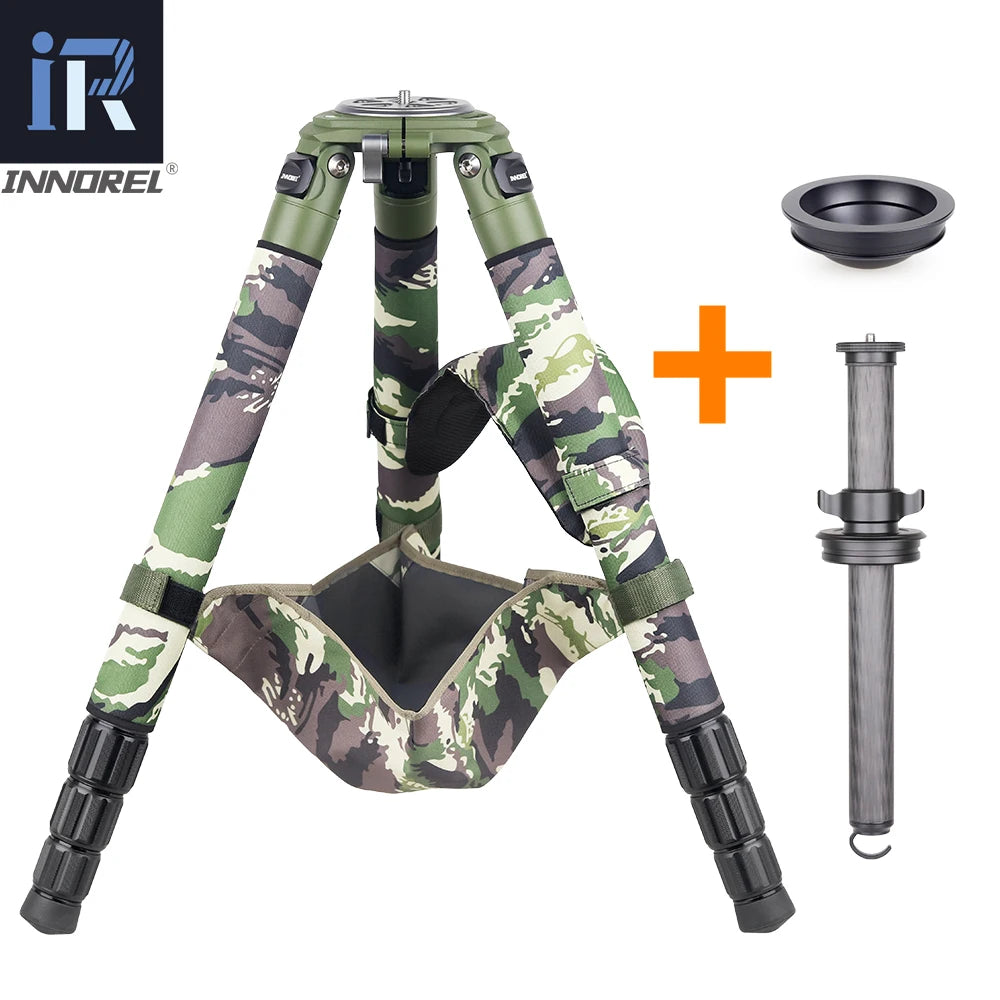 INNOREL RT90CG Camouflage Carbon Fiber Tripod 40mm Professional Birdwatching Heavy Duty Camera Stand 40kg Load for DSLR Cameras