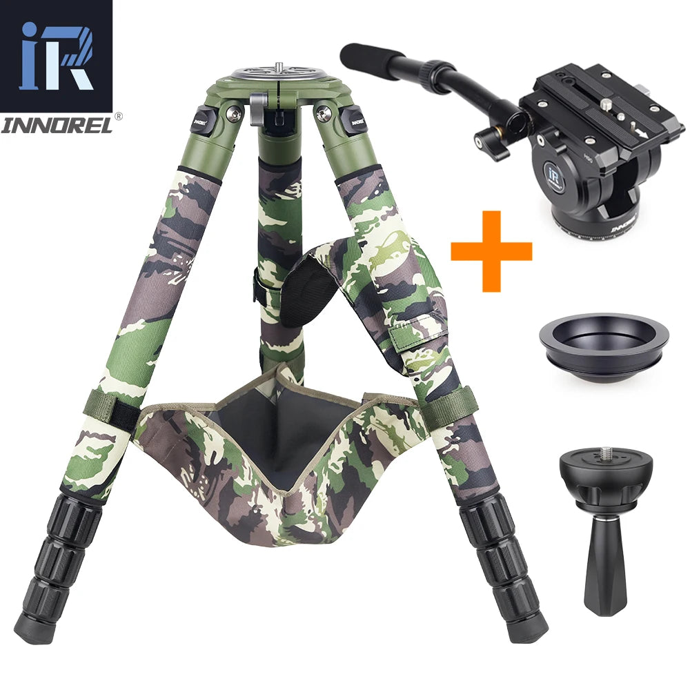 INNOREL RT90CG Camouflage Carbon Fiber Tripod 40mm Professional Birdwatching Heavy Duty Camera Stand 40kg Load for DSLR Cameras
