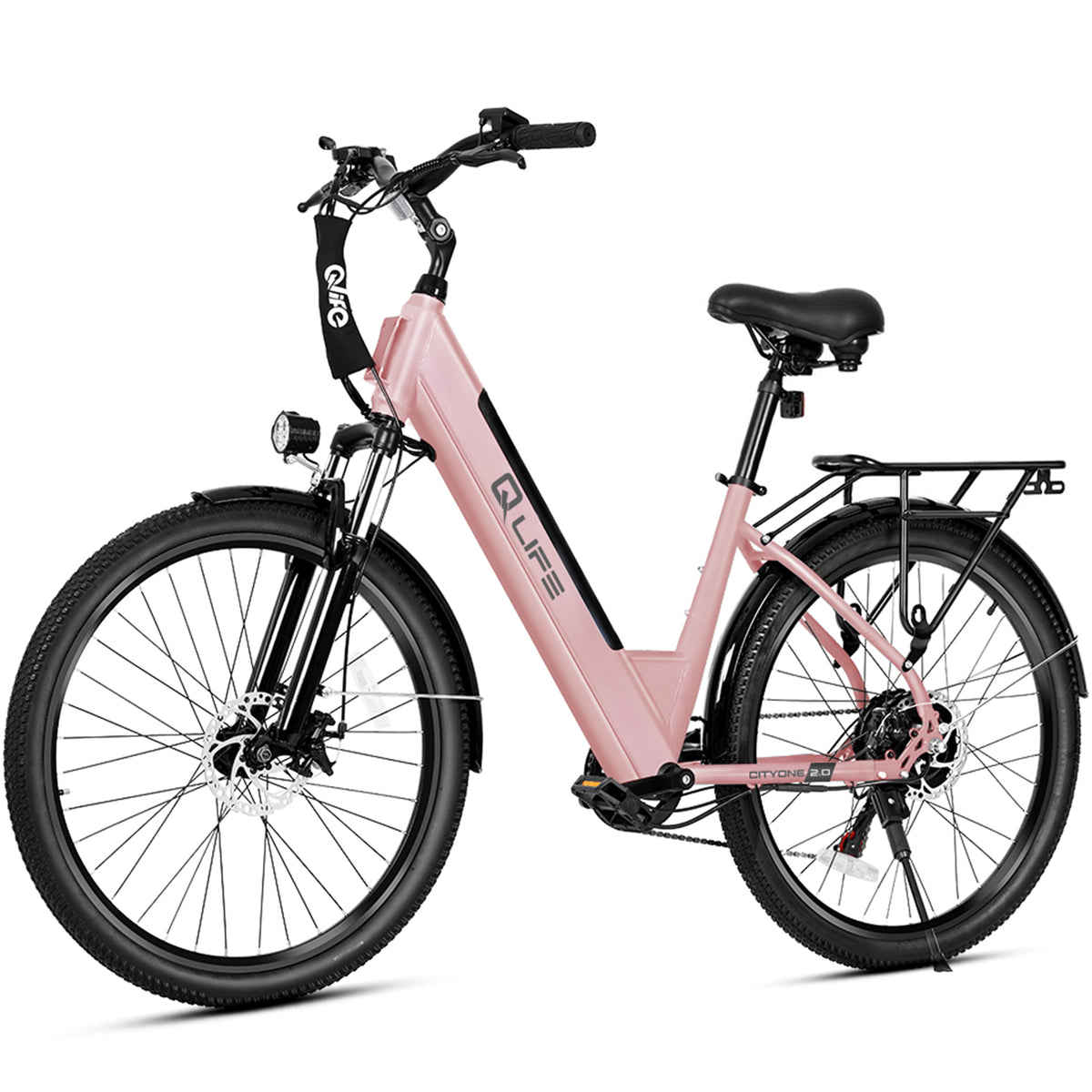 Pink Qlife CITYONE 2.0 step-through electric bike, supplier photo