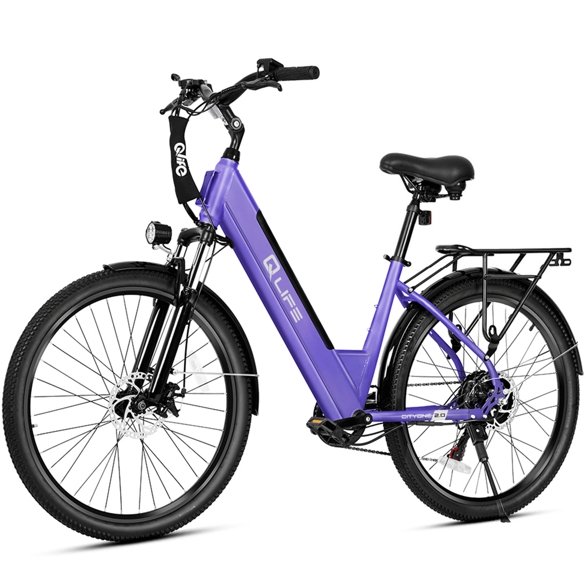 Purple Qlife CITYONE 2.0 step-through electric bike, supplier photo