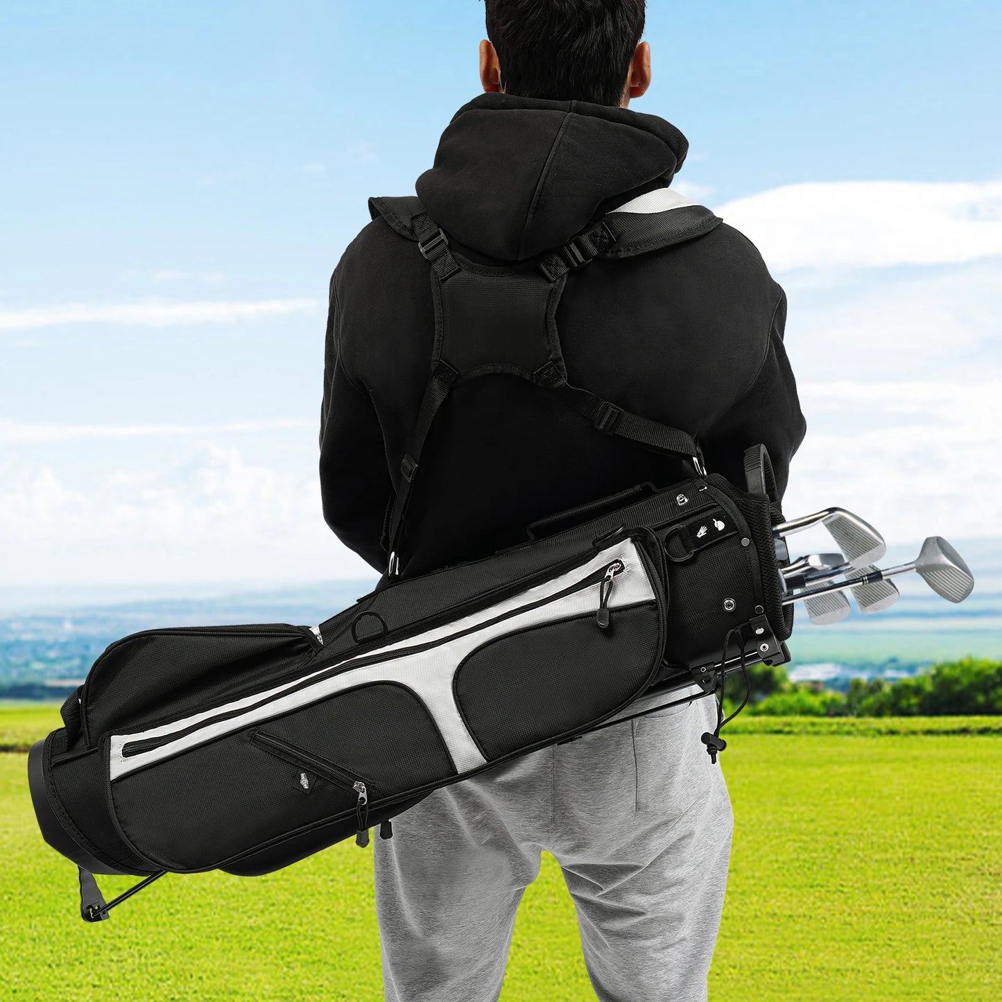 Golf Stand Bag Lightweight Nylon Waterproof 3 Dividers 5 Pockets