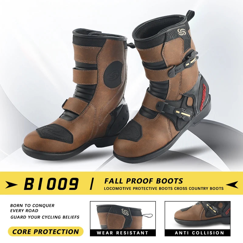 Professional Leather And Rubber Ankle Motorcycle Boots