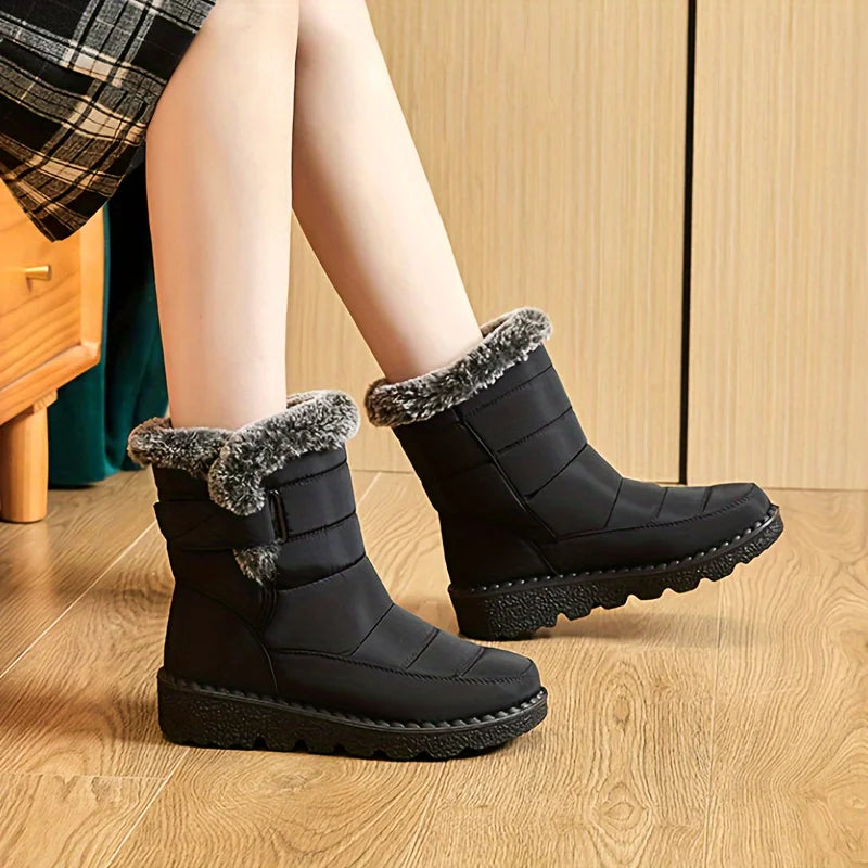 Women Winter Mid Calf Snow Boots Waterproof Plush Lined