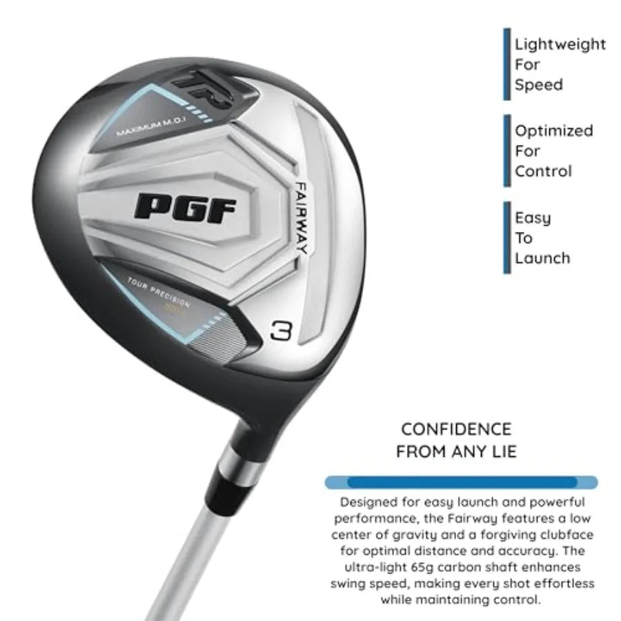 PGF Gold Tour Precision Complete Golf Club Package Set for Men Women: graphite shafts, gold finish, lightweight design for enha
