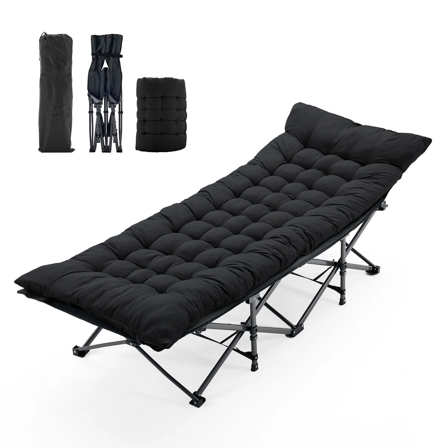 JHK Folding Camping Bed Lounge Chair With Sturdy Carbon Steel Frame