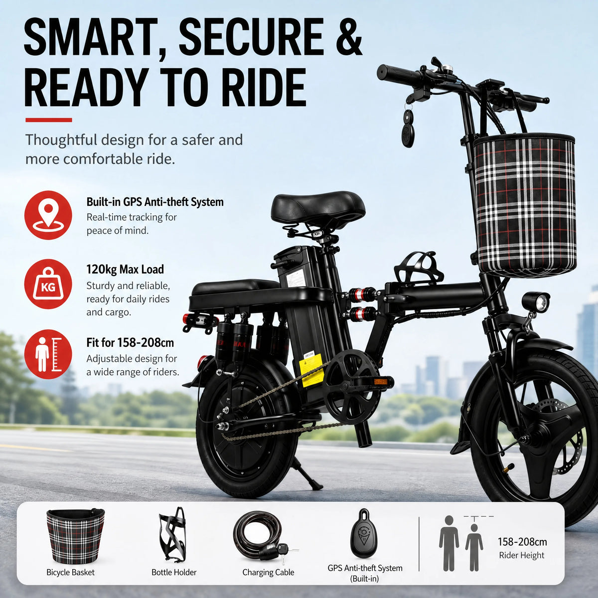 Portable Folding Electric Bike 350W 36V Lithium Battery Urban Commuter