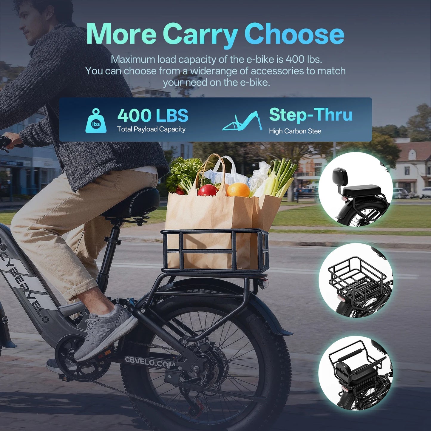 CYBERVELO Step-Thru Electric Bike EK12 1500W 80 Miles