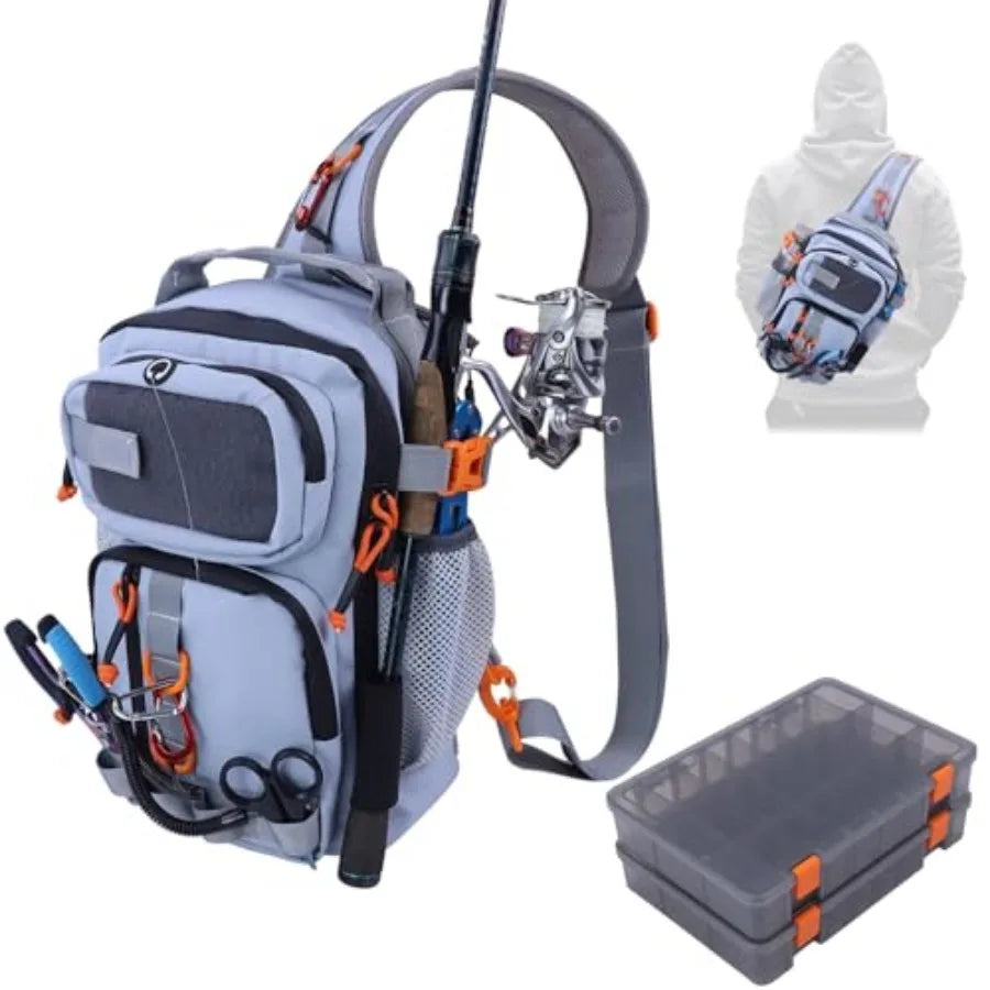Water Resistant Fishing Backpack With Tackle Boxes And Rod Holder