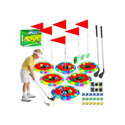 2in1 Light up Golf for Kids Golf Chipping Game amp Bean Bag Toss with 6 LED Targets, 2 Clubs, 18 Balls, Night Golfs Play for Ind