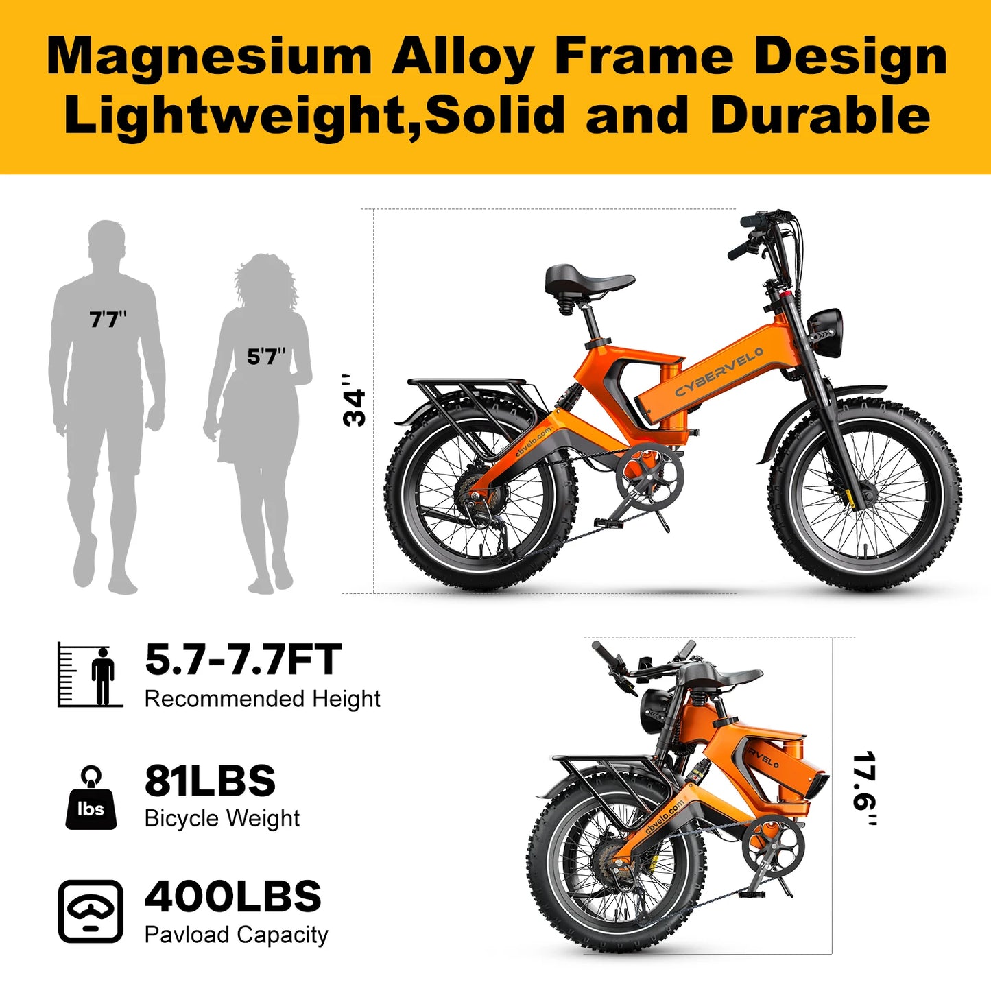 Cybervelo 2000W Foldable Fat Tire Electric Bike 48V Battery
