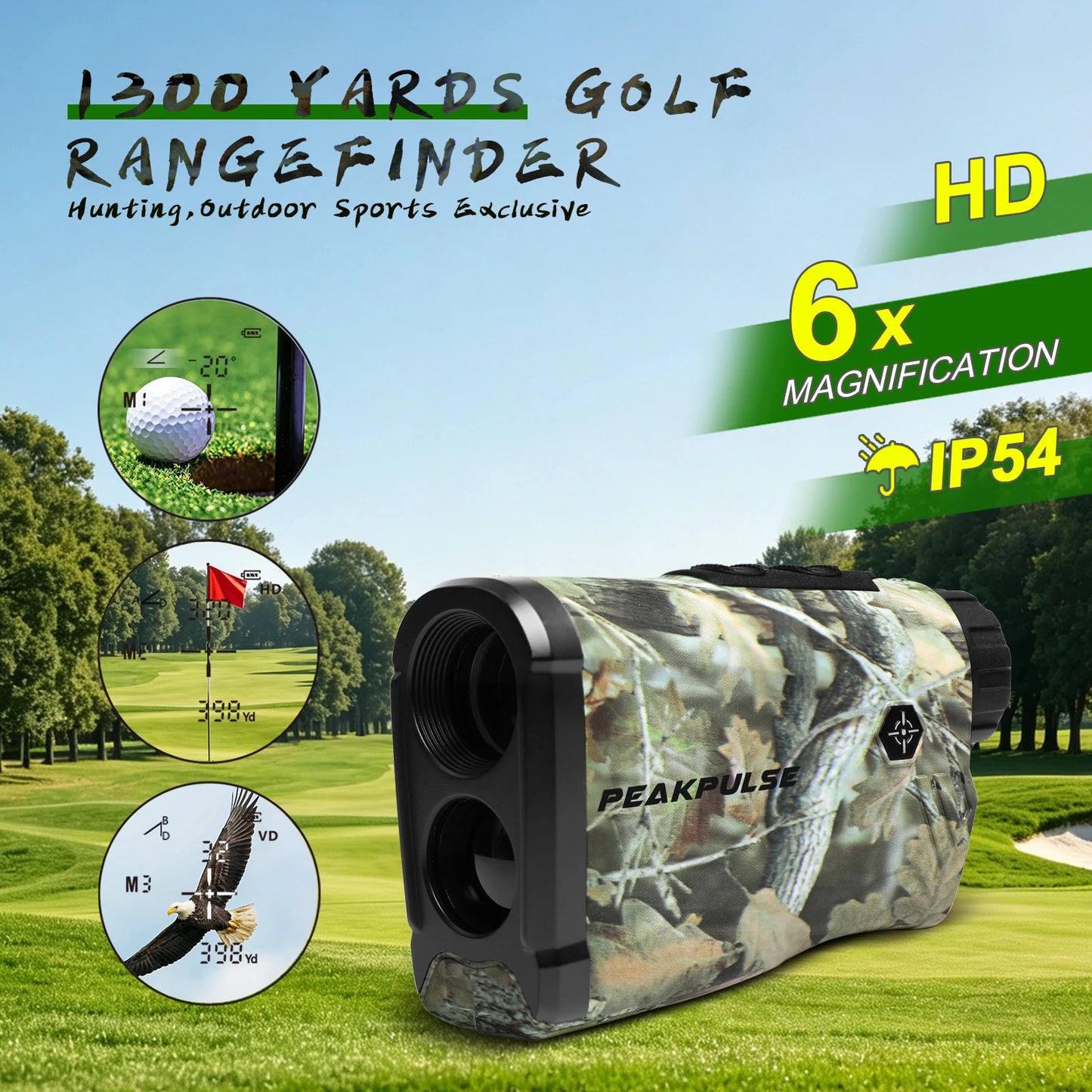 PEAKPULSE Golf Rangefinder 1300 Yards Laser Distance Meter 6X Magnification