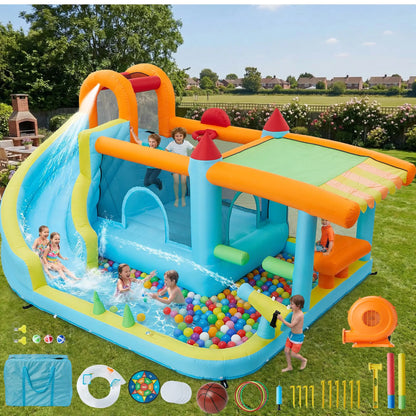 HiMISS 12-In-1 Inflatable Water Bounce House With Slide For Backyard