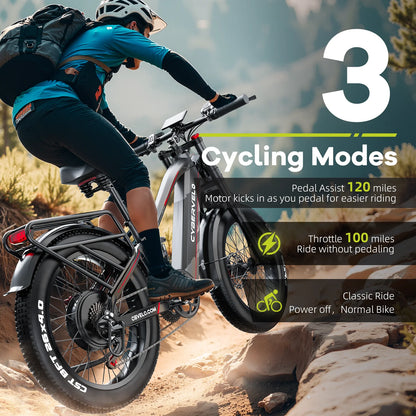 Cybervelo Strong Power Ebike, 5000W Motor Off Road Electric Bike, 100 Miles Long Range, 26"x4.0” Fat Tire, 60V 50Ah Big Battery EK9