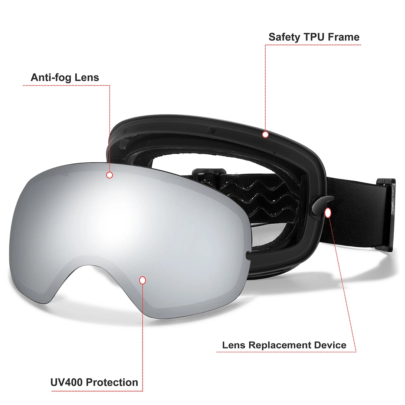 Winter Ski Goggles UV400 Anti Fog Snowboard Eyewear With Bag